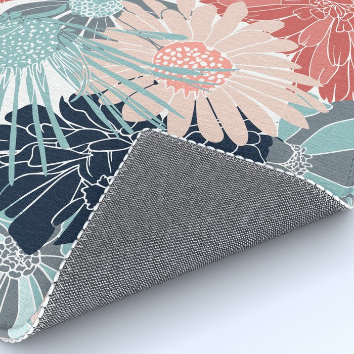 Summer Floral Garden, Coral, Teal and Blue Rug Gallery Image 4