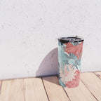 Summer Floral Garden, Coral, Teal and Blue Travel Mug Gallery Image 4