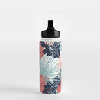 Summer Floral Garden, Coral, Teal and Blue Water Bottle Gallery Image 2
