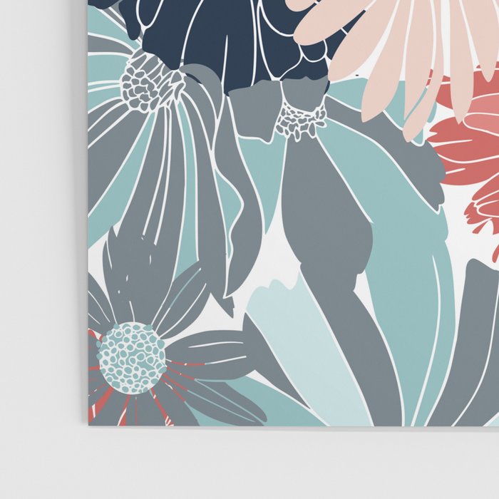 Summer Floral Garden, Coral, Teal and Blue Poster Gallery Image 3