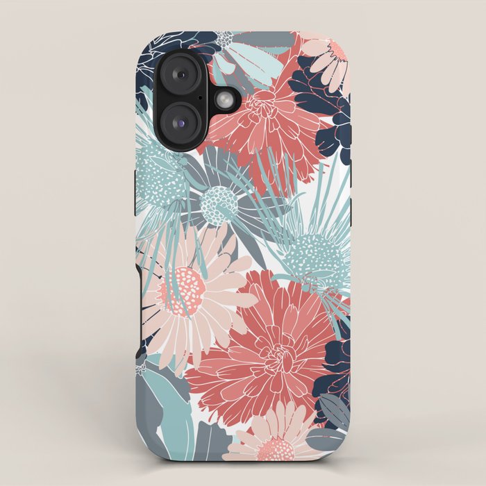 Summer Floral Garden, Coral, Teal and Blue iPhone Case Gallery Image 1