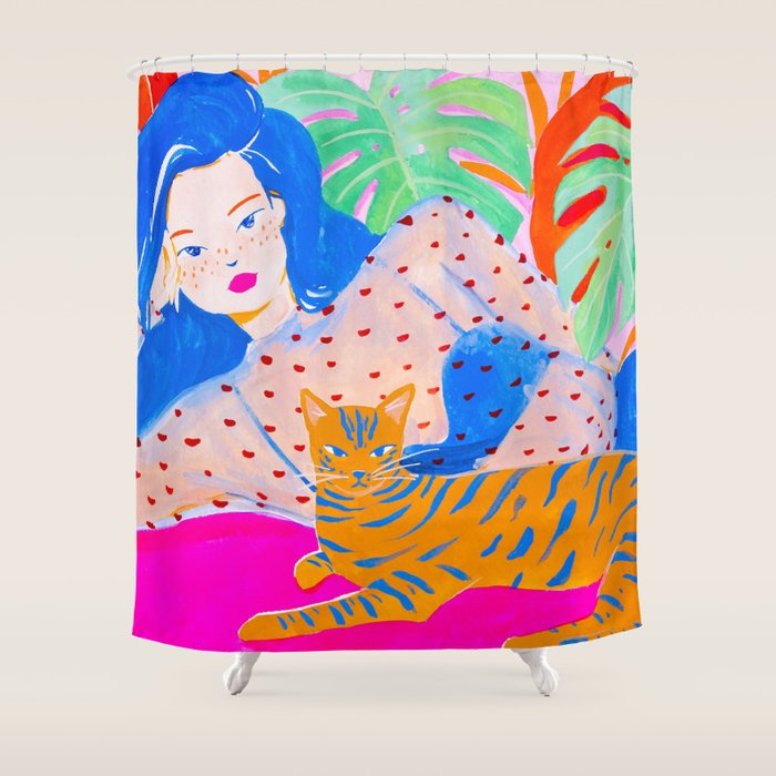Relaxing with Cat Shower Curtain Gallery Image 1
