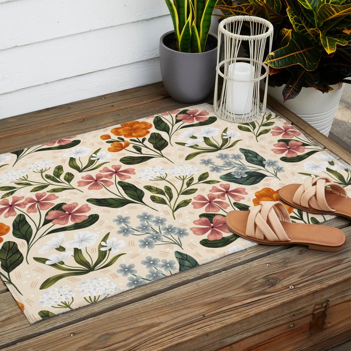 Wild Flowers ~ vol2.  vintage inspired botanical Outdoor Rug Gallery Image 2