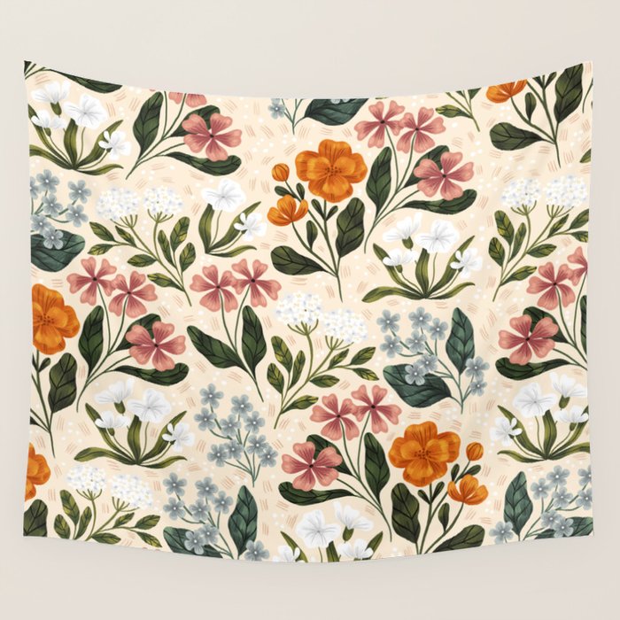 Wild Flowers ~ vol2.  vintage inspired botanical Wall Tapestry Gallery Image 1