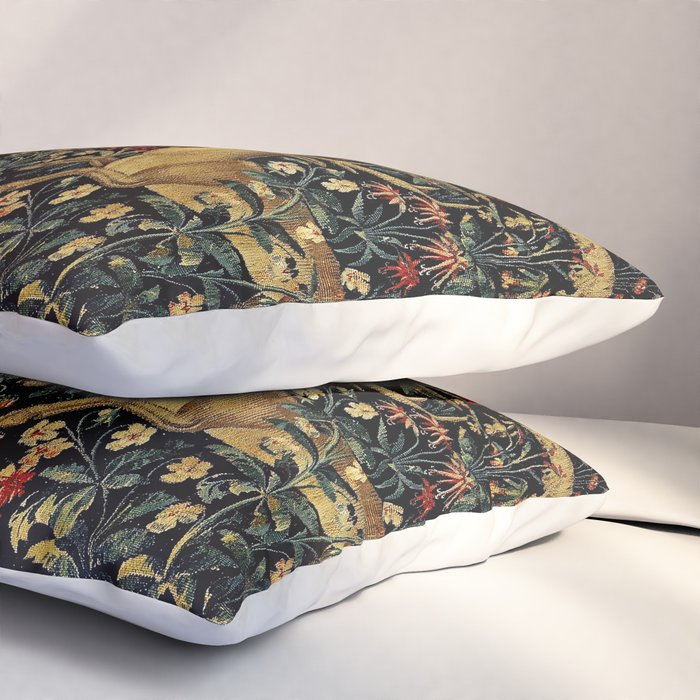 Medieval Unicorn Midnight Floral Garden Pillow Sham Gallery Image 3