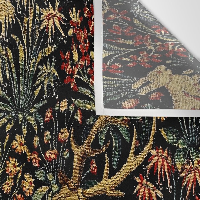 Medieval Unicorn Midnight Floral Garden Wall Tapestry Gallery Image 3