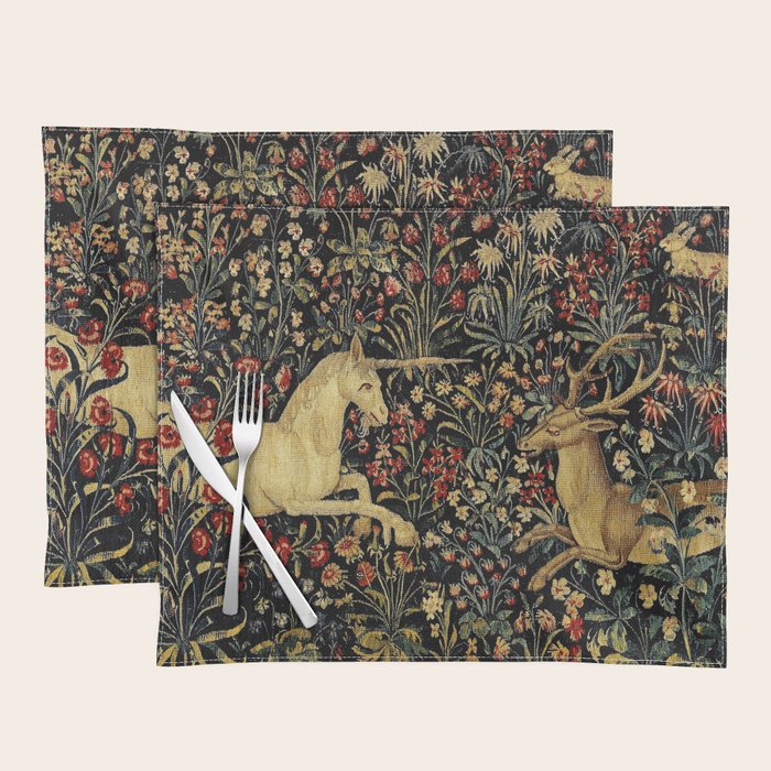 Medieval Unicorn Midnight Floral Garden Placemat Gallery Image 1