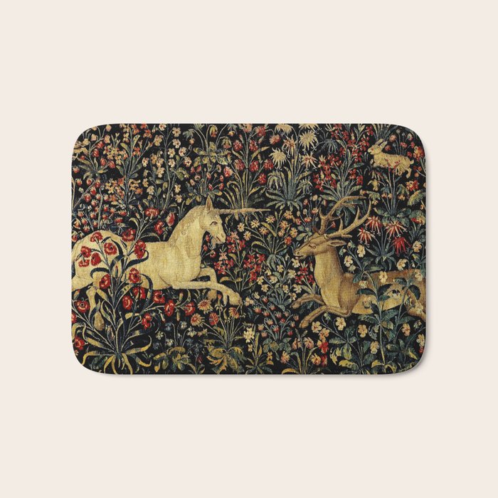 Medieval Unicorn Midnight Floral Garden Bath Mat Gallery Image 1