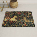 Medieval Unicorn Midnight Floral Garden Rug Gallery Image 1