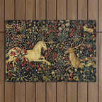 Medieval Unicorn Midnight Floral Garden Outdoor Rug Gallery Image 1