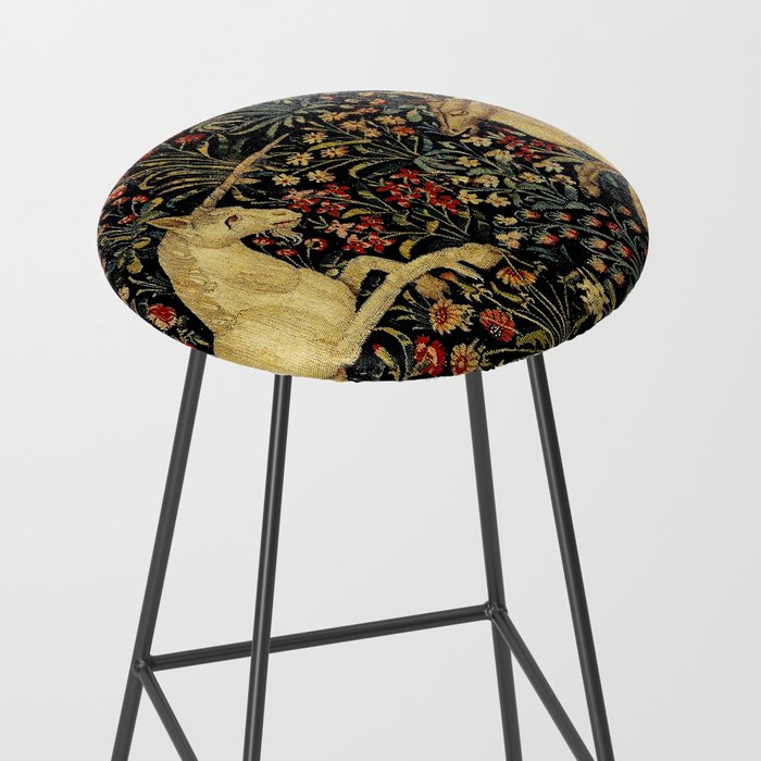 Medieval Unicorn Midnight Floral Garden Stool Gallery Image 2