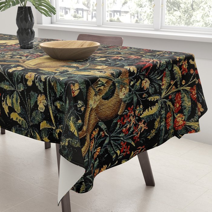 Medieval Unicorn Midnight Floral Garden Tablecloth Gallery Image 3
