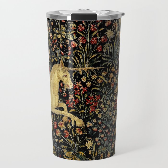 Medieval Unicorn Midnight Floral Garden Travel Mug Gallery Image 1