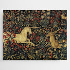 Medieval Unicorn Midnight Floral Garden Jigsaw Puzzle Gallery Image 1