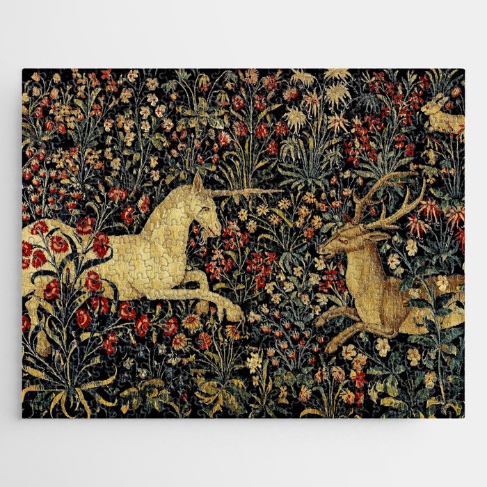 Medieval Unicorn Midnight Floral Garden Jigsaw Puzzle Gallery Image 1