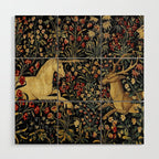 Medieval Unicorn Midnight Floral Garden Wood Wall Art Gallery Image 1