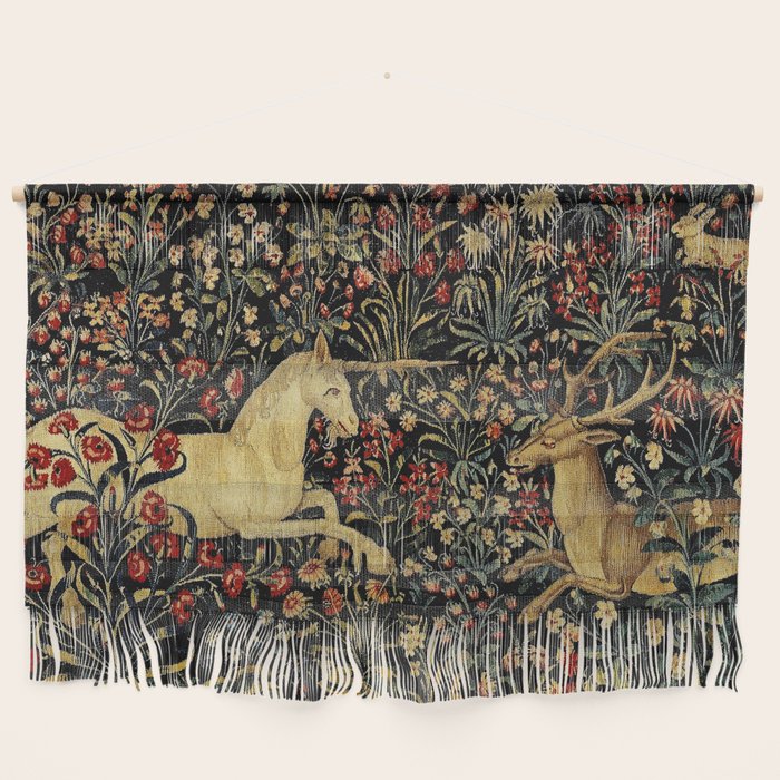 Medieval Unicorn Midnight Floral Garden Wall Hanging Gallery Image 1