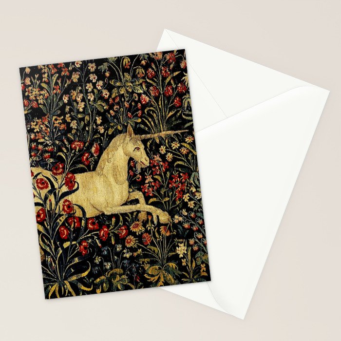 Medieval Unicorn Midnight Floral Garden Stationery Card Gallery Image 2