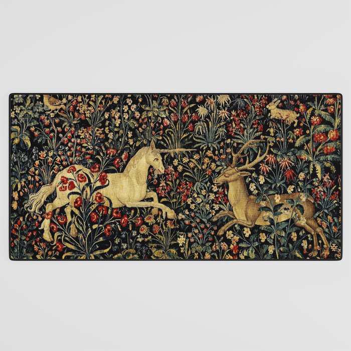 Medieval Unicorn Midnight Floral Garden Desk Mat Gallery Image 3