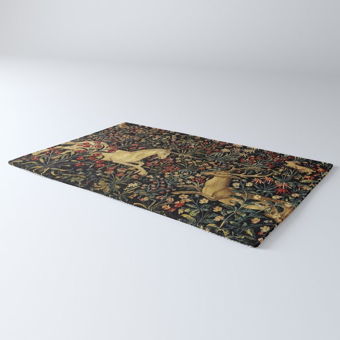 Medieval Unicorn Midnight Floral Garden Rug Gallery Image 3