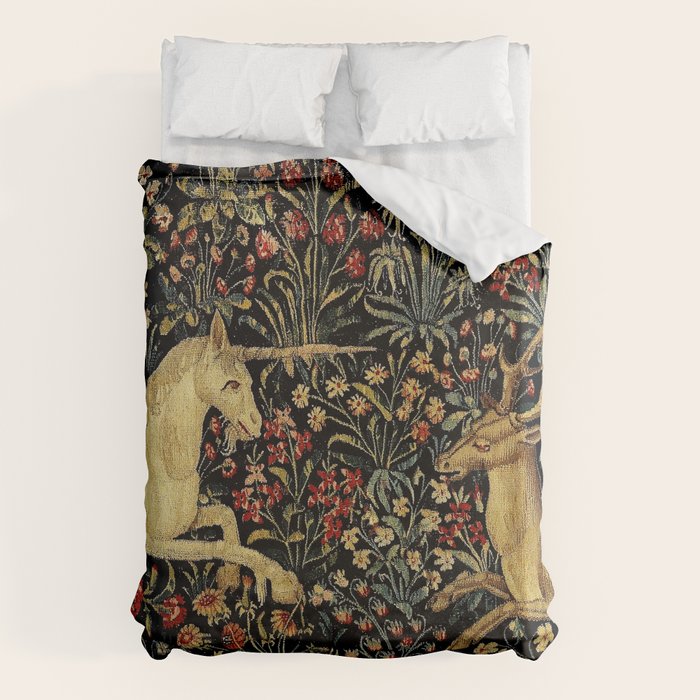 Medieval Unicorn Midnight Floral Garden Duvet Cover Gallery Image 1