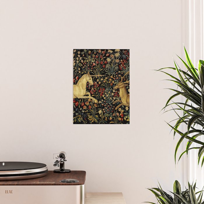 Medieval Unicorn Midnight Floral Garden Poster Gallery Image 2