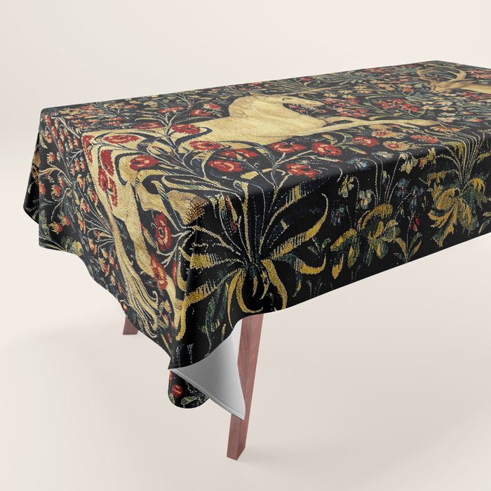 Medieval Unicorn Midnight Floral Garden Tablecloth Gallery Image 1
