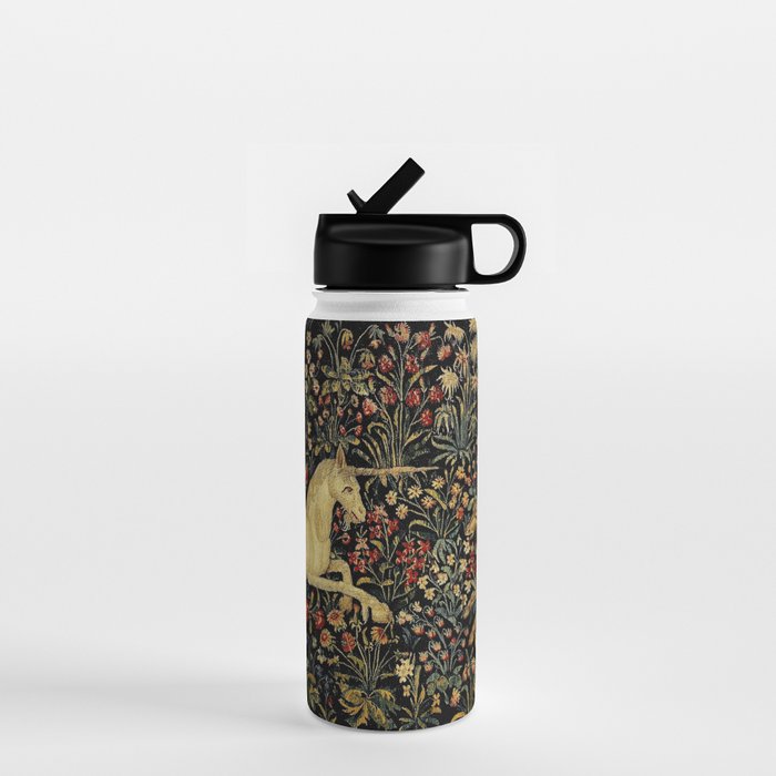 Medieval Unicorn Midnight Floral Garden Water Bottle Gallery Image 1