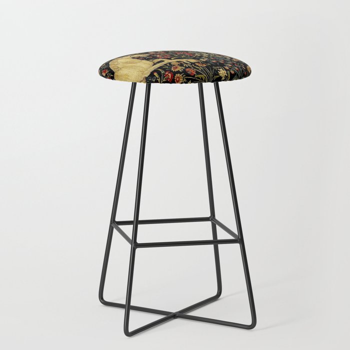 Medieval Unicorn Midnight Floral Garden Stool Gallery Image 1