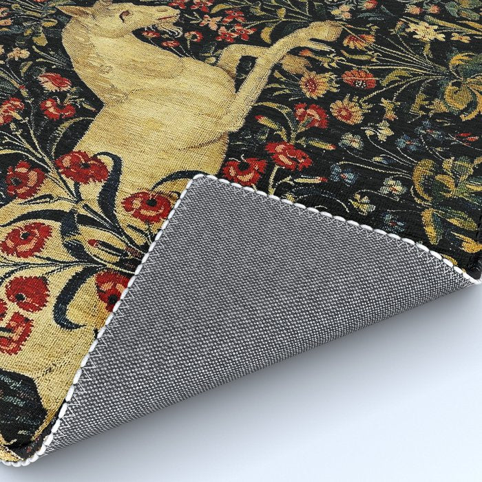 Medieval Unicorn Midnight Floral Garden Rug Gallery Image 4