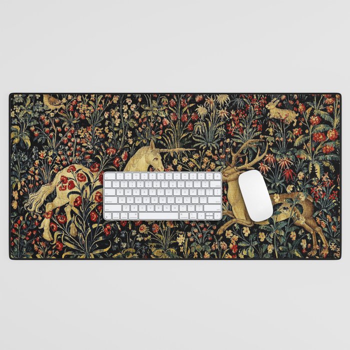 Medieval Unicorn Midnight Floral Garden Desk Mat Gallery Image 1