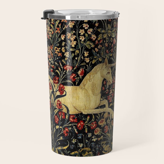 Medieval Unicorn Midnight Floral Garden Travel Mug Gallery Image 3