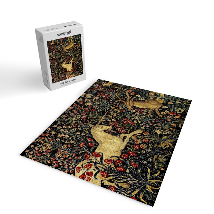 Medieval Unicorn Midnight Floral Garden Jigsaw Puzzle Gallery Image 2
