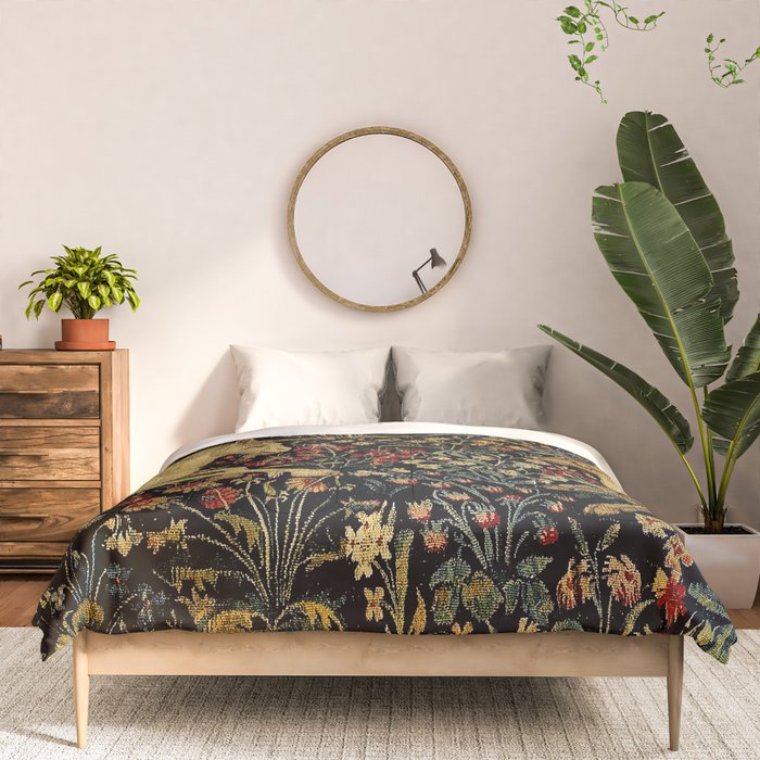 Medieval Unicorn Midnight Floral Garden Comforter Gallery Image 3