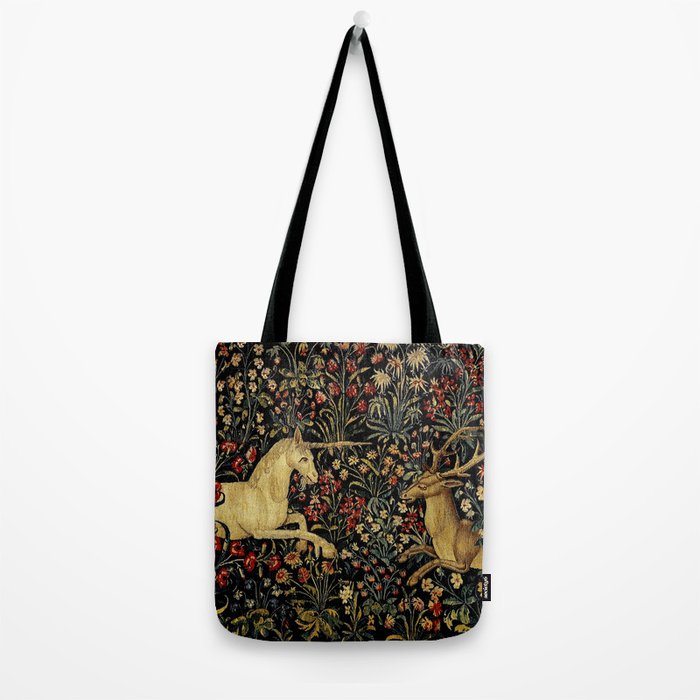 Medieval Unicorn Midnight Floral Garden Tote Bag Gallery Image 2