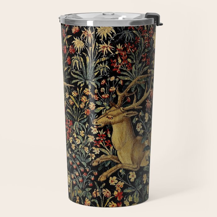 Medieval Unicorn Midnight Floral Garden Travel Mug Gallery Image 2