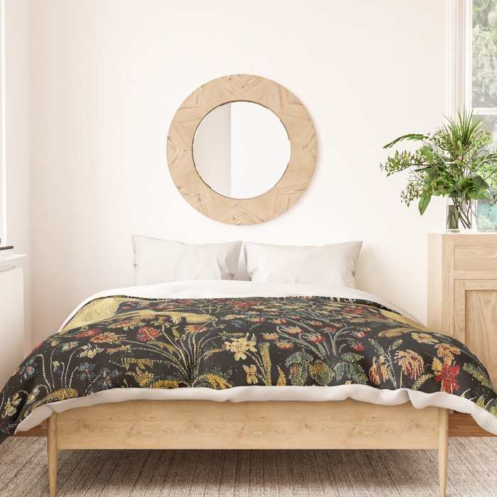 Medieval Unicorn Midnight Floral Garden Duvet Cover Gallery Image 3