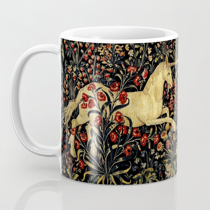 Medieval Unicorn Midnight Floral Garden Coffee Mug Gallery Image 3