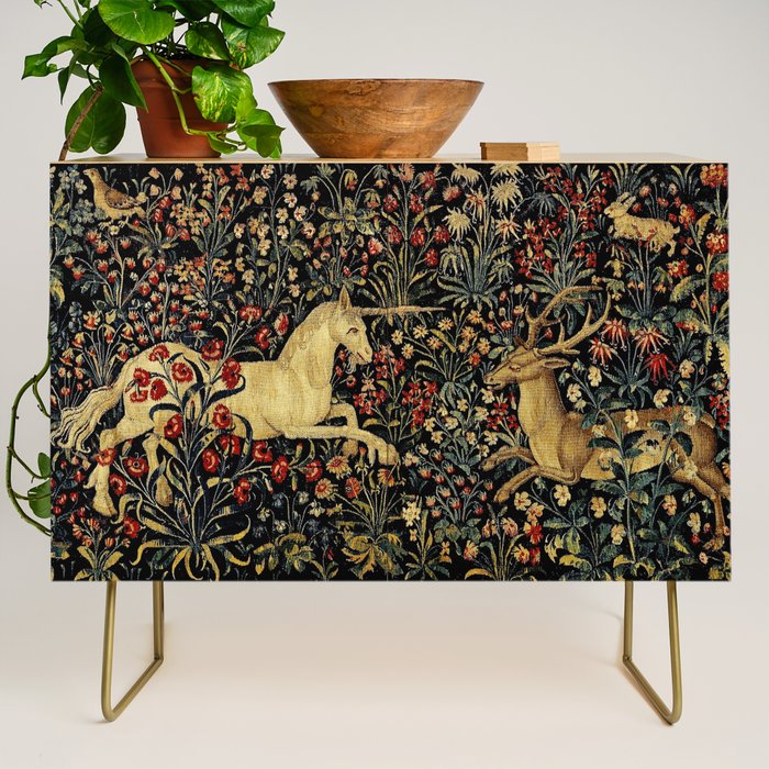 Medieval Unicorn Midnight Floral Garden Credenza Gallery Image 1