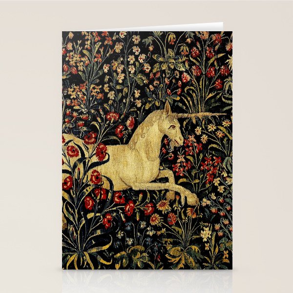 Medieval Unicorn Midnight Floral Garden Stationery Card Gallery Image 1