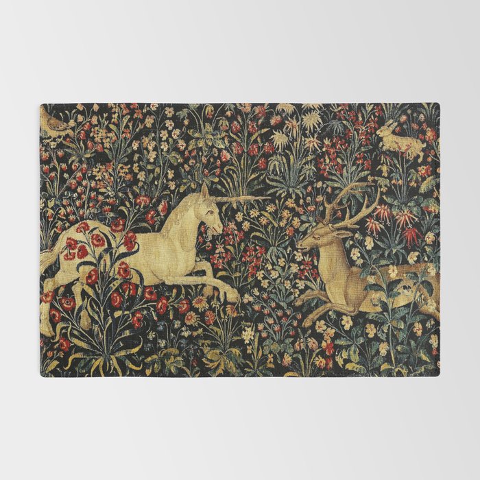 Medieval Unicorn Midnight Floral Garden Rug Gallery Image 2