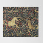 Medieval Unicorn Midnight Floral Garden Throw Blanket Gallery Image 2