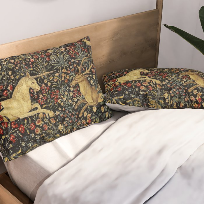 Medieval Unicorn Midnight Floral Garden Pillow Sham Gallery Image 2