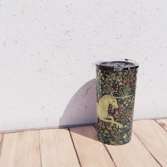Medieval Unicorn Midnight Floral Garden Travel Mug Gallery Image 4