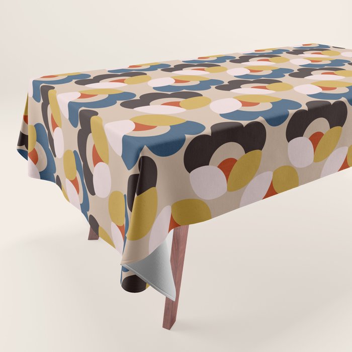 Mod Retro Floral Geometry in Navy Brown and Gold Tablecloth Gallery Image 1