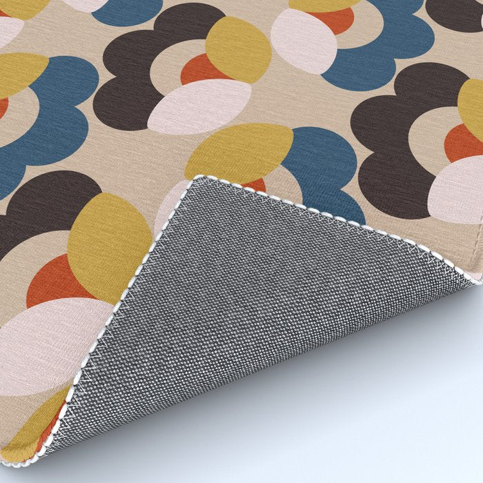 Mod Retro Floral Geometry in Navy Brown and Gold Rug Gallery Image 4