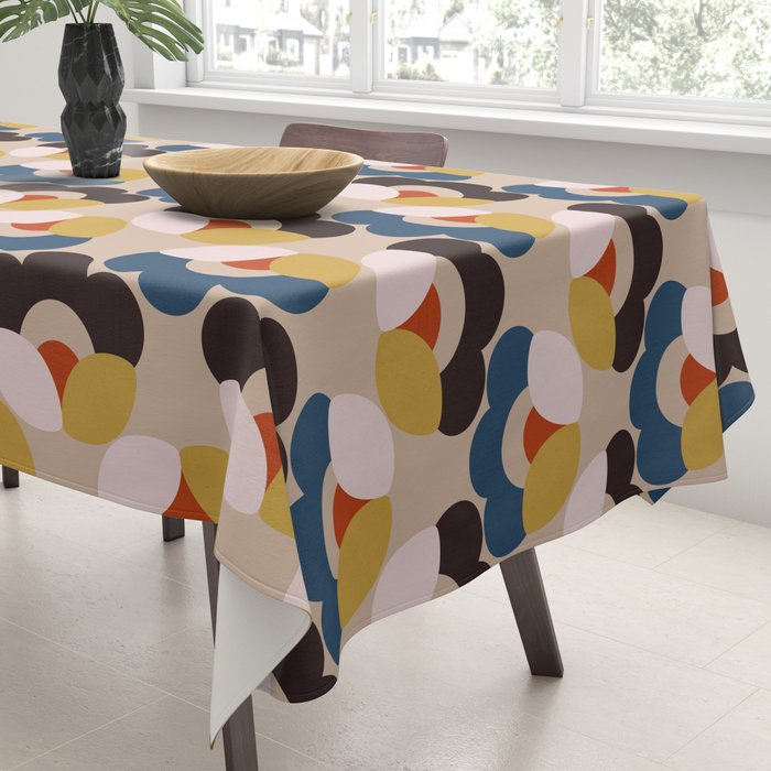 Mod Retro Floral Geometry in Navy Brown and Gold Tablecloth Gallery Image 3