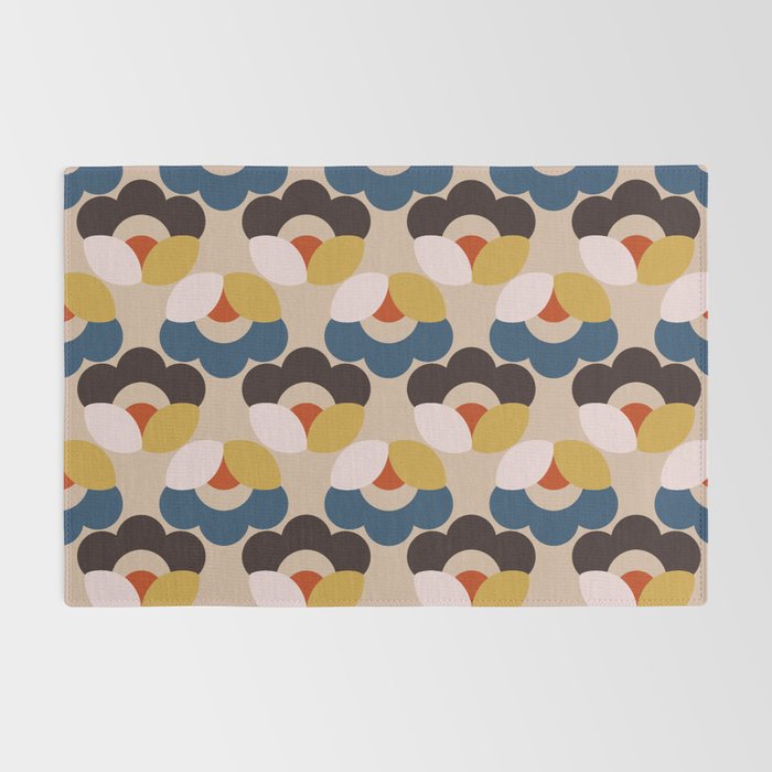 Mod Retro Floral Geometry in Navy Brown and Gold Rug Gallery Image 2