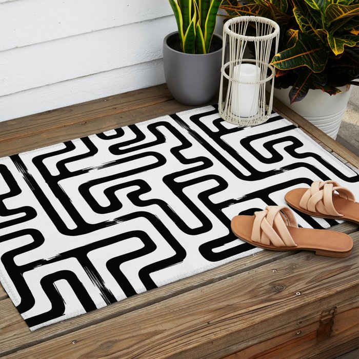 Hand drawn paint brush line pattern Outdoor Rug Gallery Image 2