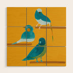 Three Friendly Birds - Turquoise and Yellow Wood Wall Art Gallery Image 1